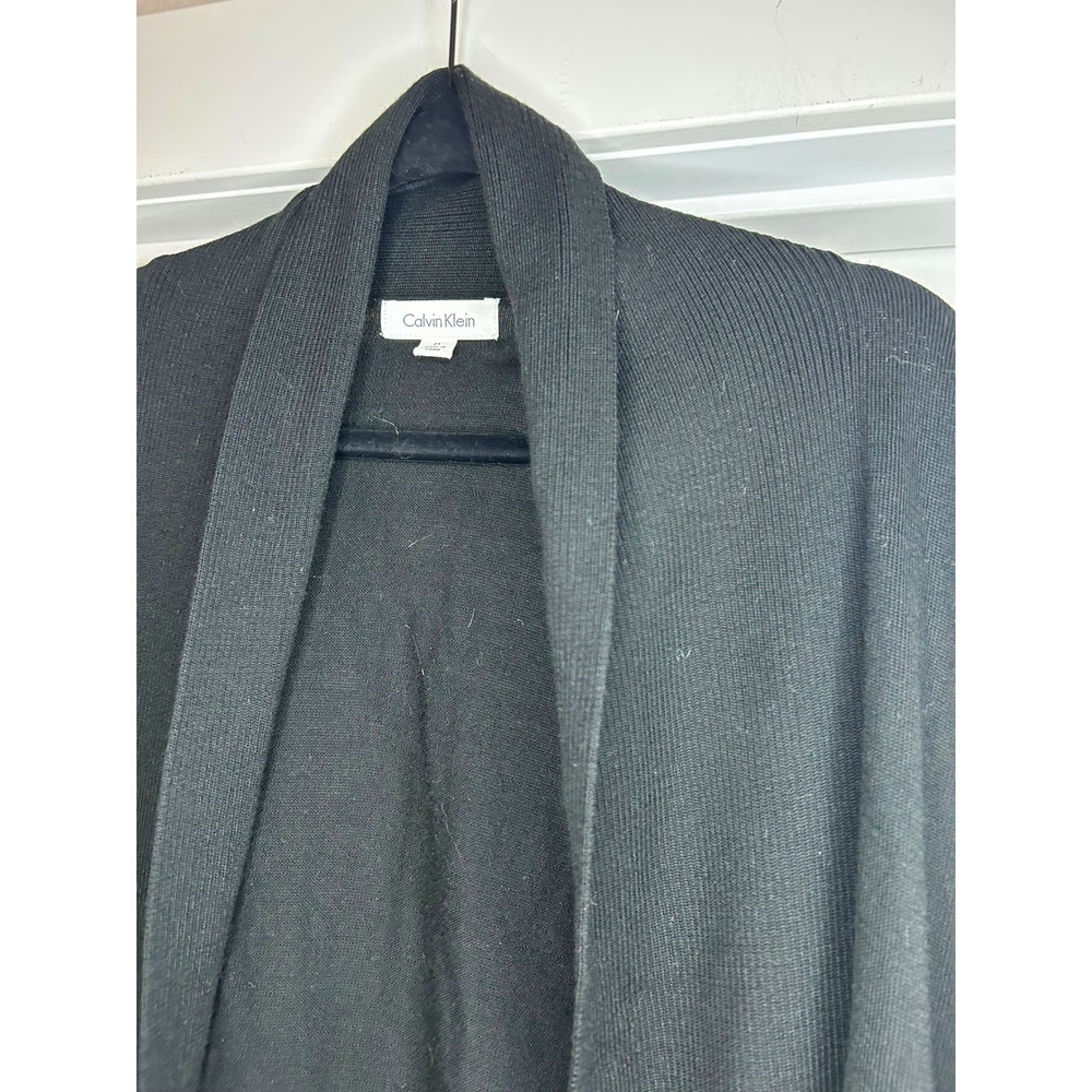 Calvin Klein Womens Black Wool Blend Open Front Shawl Collar Cardigan Sweater M - Picture 2 of 9